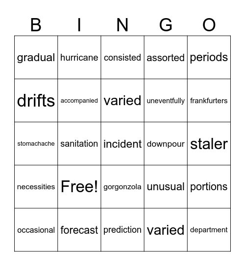 Cloudy with a Chance of Meatballs Bingo Card