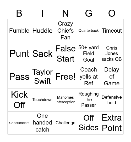 Chiefs vs Raiders BINGO Card