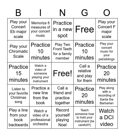 Band Bingo Card