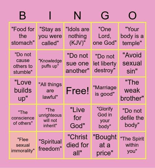 Corinthian Bingo Card
