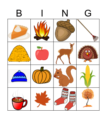 Fall Items 4x4 Bingo Card