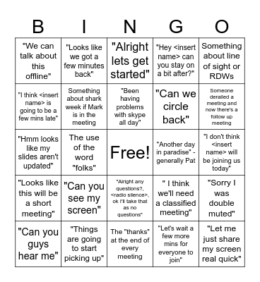 Phrases at Work Bingo Card