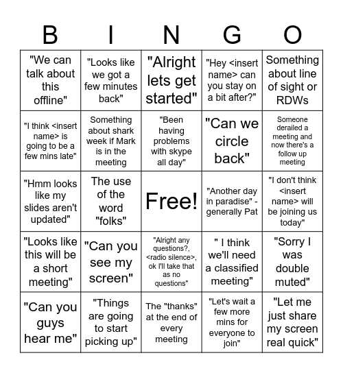 Phrases at Work Bingo Card