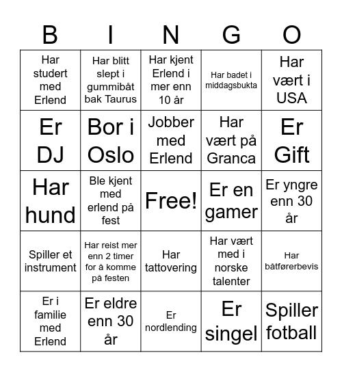 Erlend Bingo Card