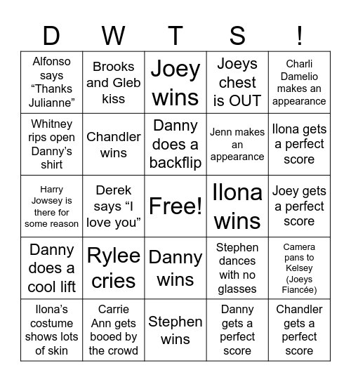 DWTS FINALE Bingo Card