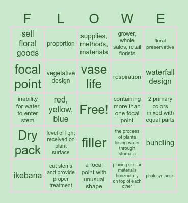 Floral Design Bingo Card