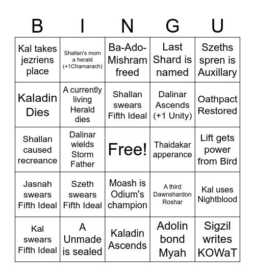 Wind and Truth Bingo Card