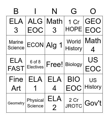 Graduation Check Bingo Card