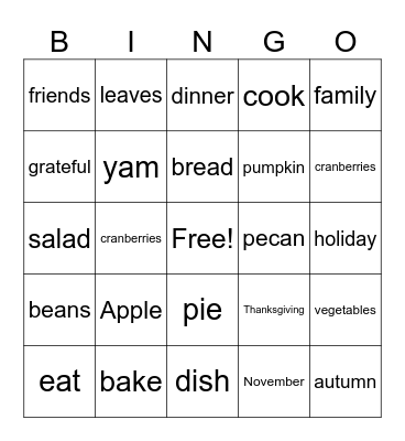Thanksgiving Bingo Card
