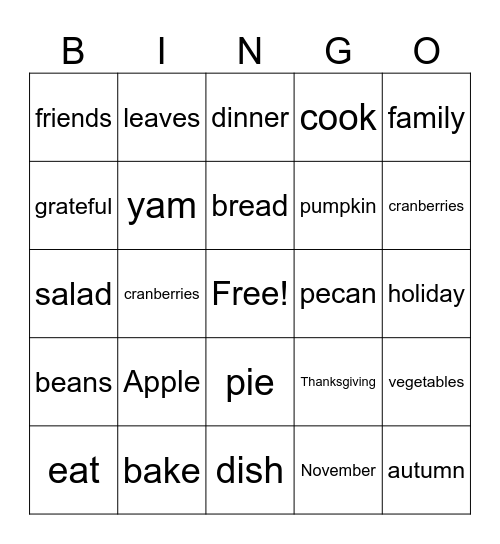 Thanksgiving Bingo Card
