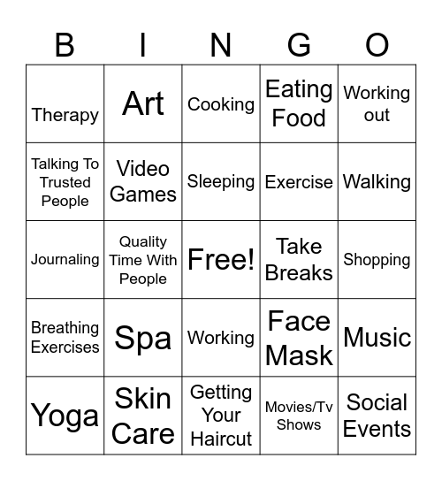 Self Care Bingo Card