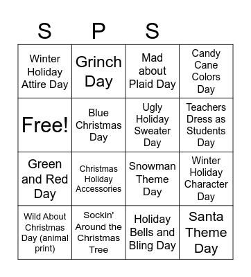 Sheldon Pines Holiday Bingo Card