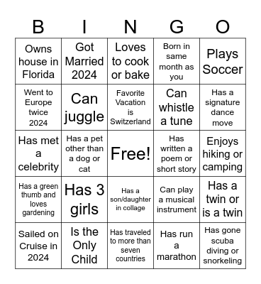 Instructions : Bingo Card