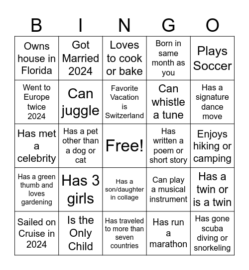 Instructions : Bingo Card