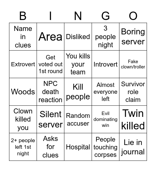 Flicker Murderer round Bingo Card