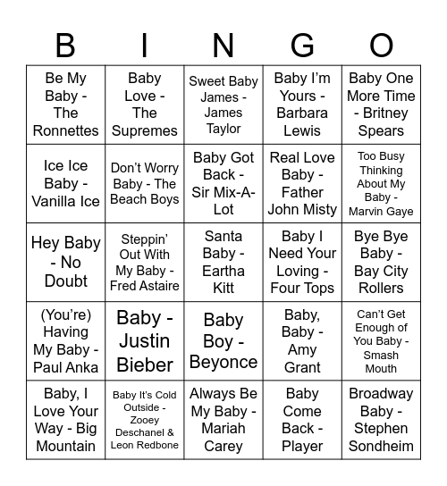 Baby Bingo Card