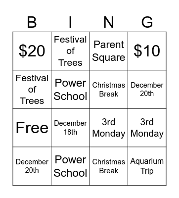 December SIC BINGO Card