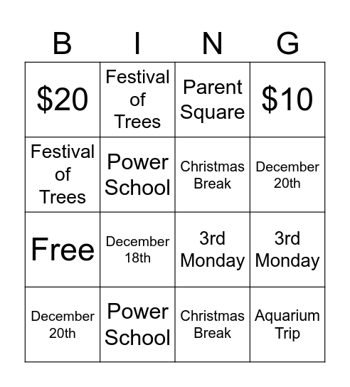 December SIC BINGO Card