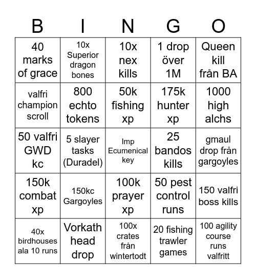 Odensala bingo Card