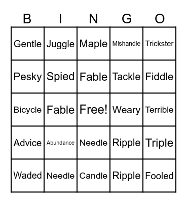 Vocabulary Bingo Card