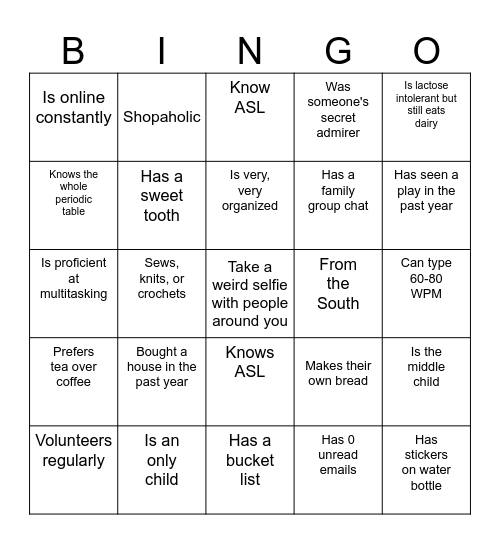 Icebreaker Bingo Card