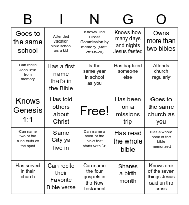 Christian Bingo! Find someone who... Bingo Card