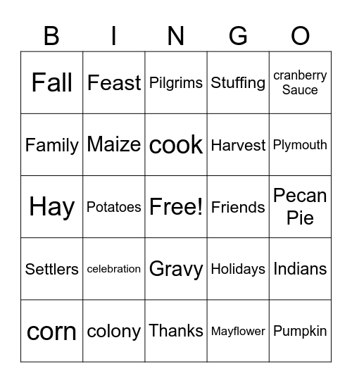 Thanksgiving.4 Bingo Card