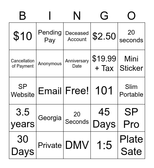 SunPass Bingo Card
