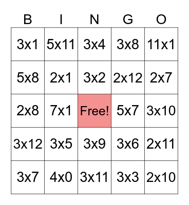 Multiplication BINGO Card