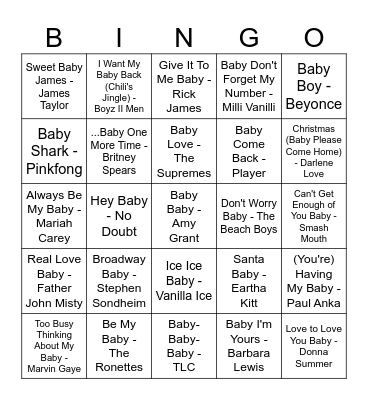 Baby Shower Bingo Card