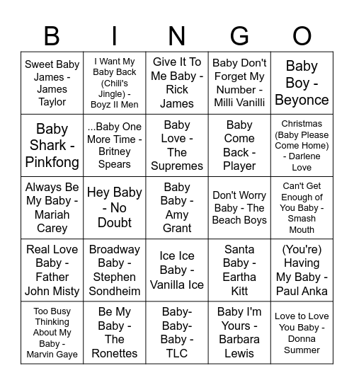 Baby Shower Bingo Card
