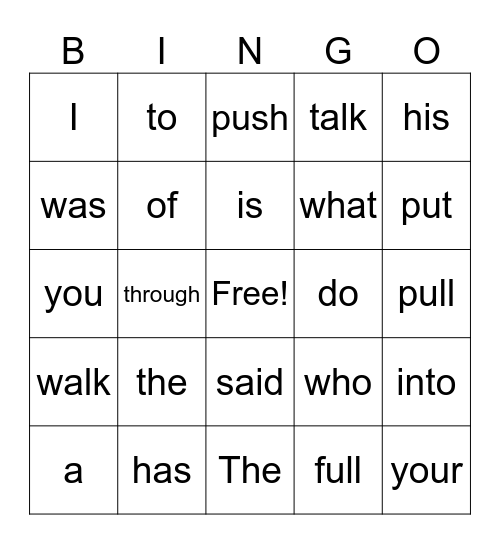 Sight Word Bingo Level 2 Bingo Card