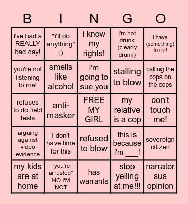 BODY CAM/KAREN BINGO!!! Bingo Card