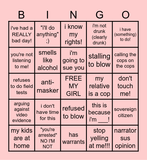 BODY CAM/KAREN BINGO!!! Bingo Card