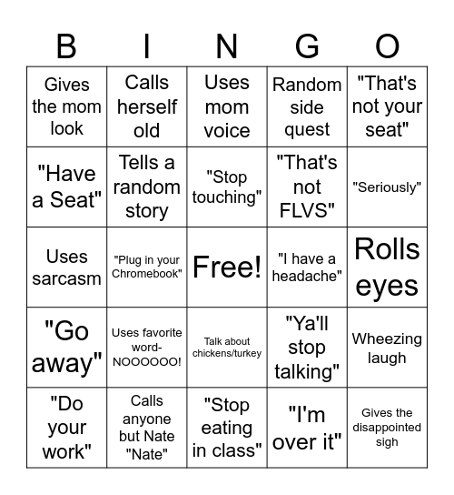 Ms Jaime Bingo Card