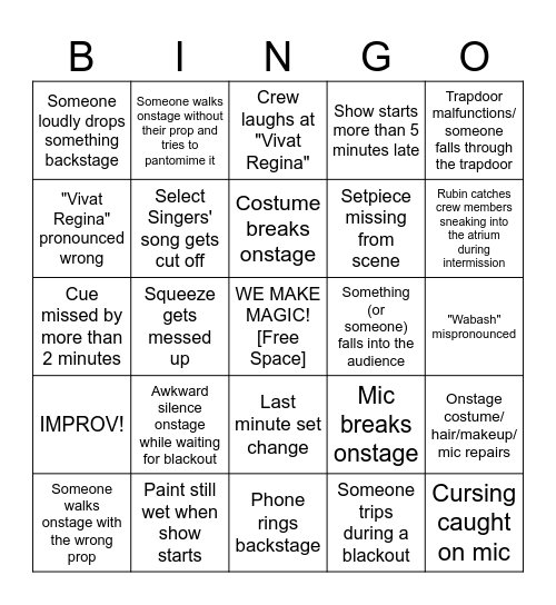 The Show Must Go Wr(On)g! Bingo Card