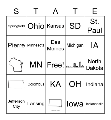 Midwest State Capitals Bingo Card