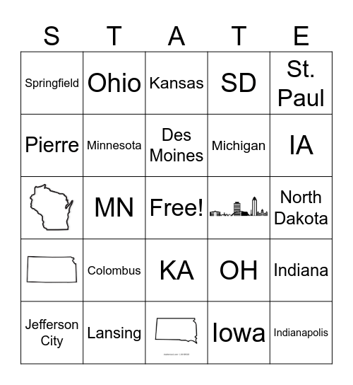 Midwest State Capitals Bingo Card