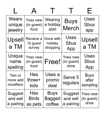 Guest Connection Bingo Card