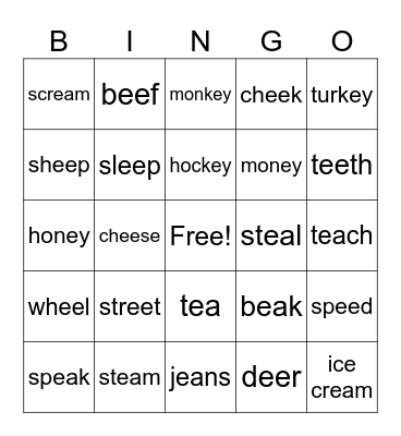 ee ea ey Bingo Card