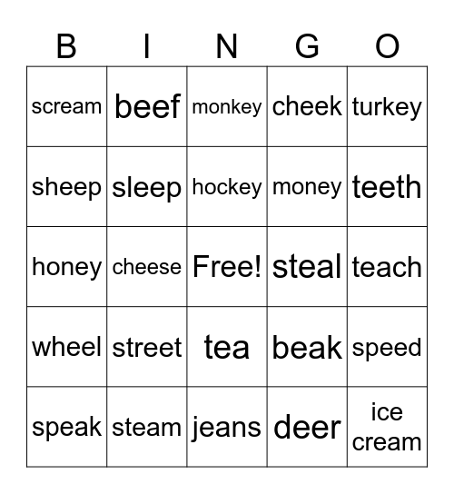 ee ea ey Bingo Card