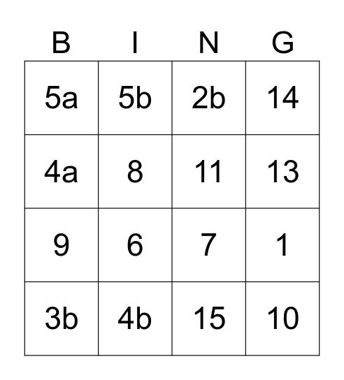 Ch. 5 Mid Chapter Chekcpoint BING! Bingo Card