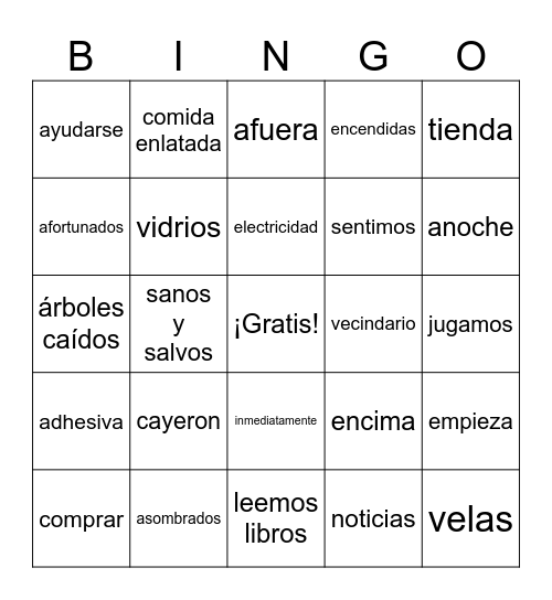 El huracán Bingo Card