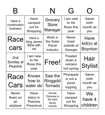 He Rose Bingo Card