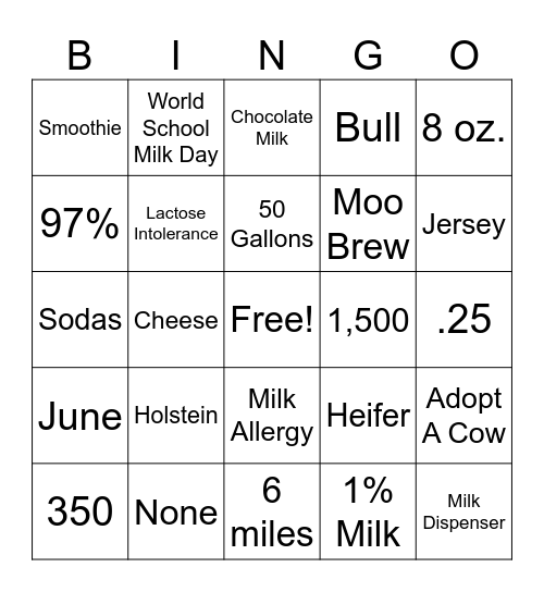 The Dairy Alliance Bingo Card