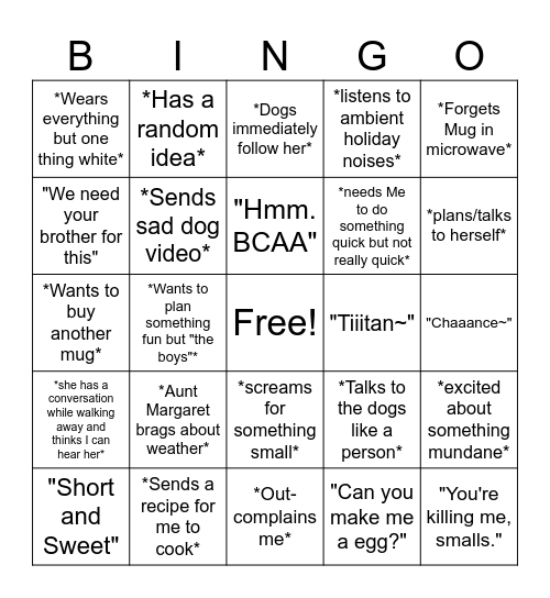 Mom Bingo Card