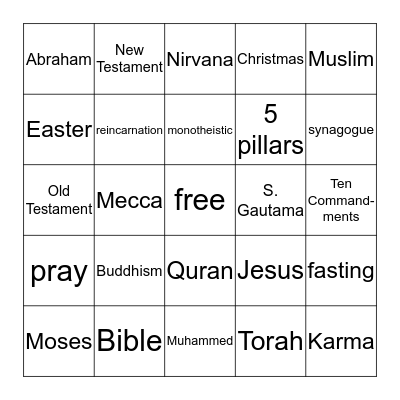 Religion Bingo Card