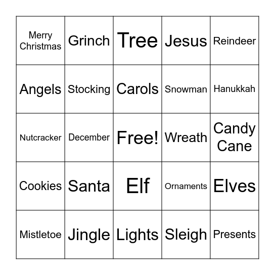 Holiday Bingo Card