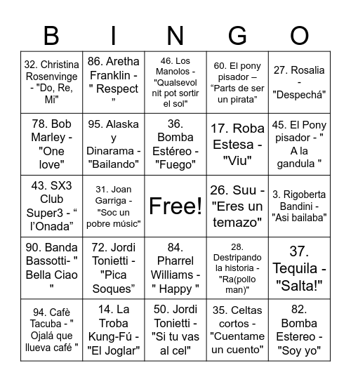 VermutAFA Bingo Musical Bingo Card