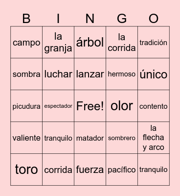 spanish vocab Bingo Card